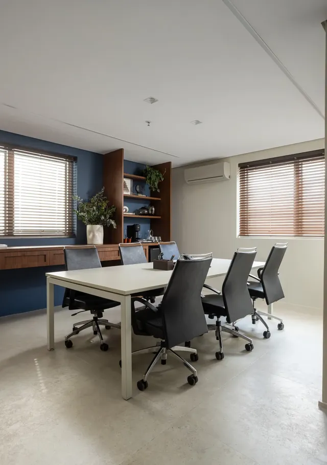 Sala de reunião com parede azul